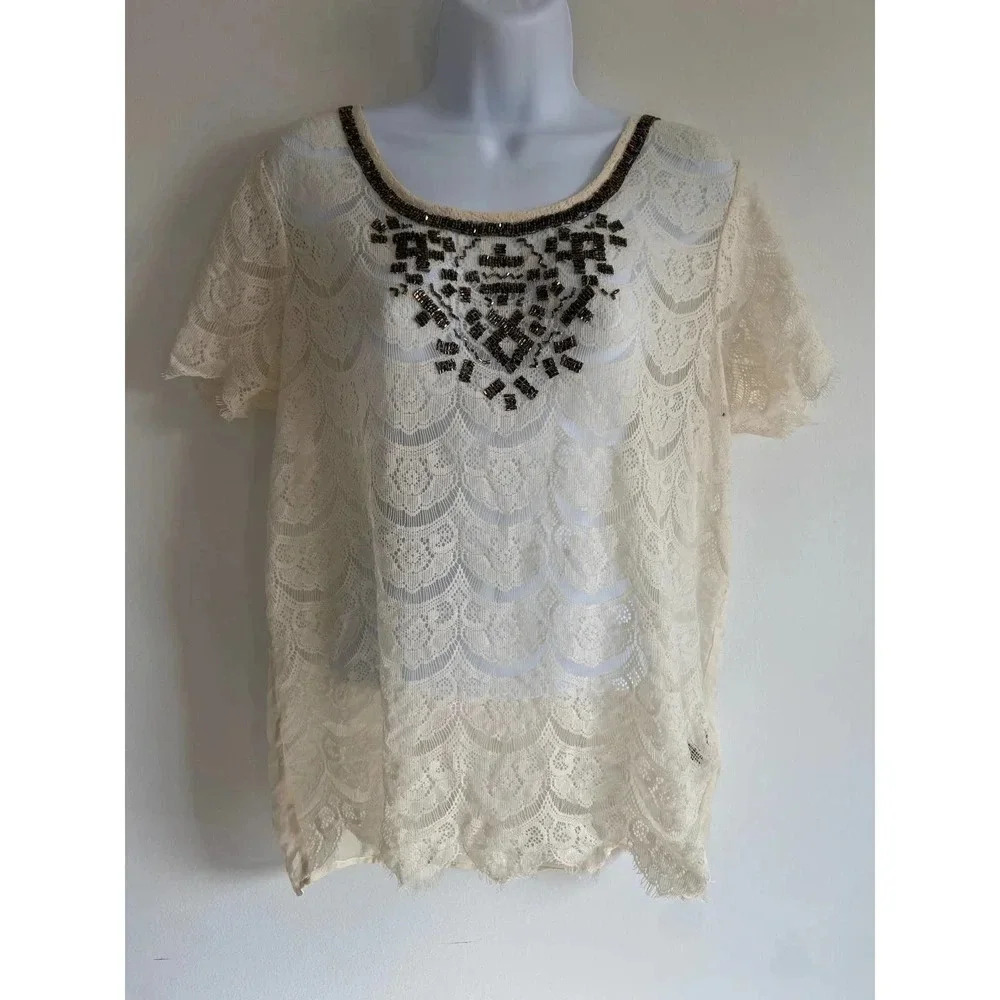 Lucky Brand‎ Tops beaded Lace blouse lace tops Size M